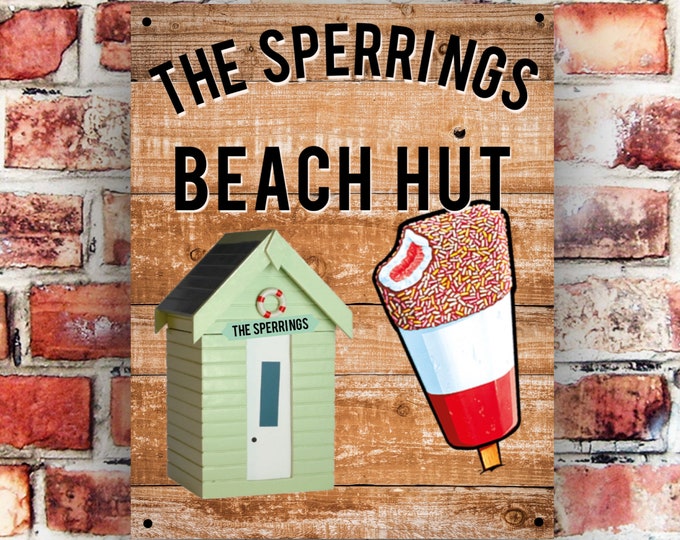 Beach hut sign personalised plaque any name and date weather proof pre drilled great gift birthday xmas high gloss