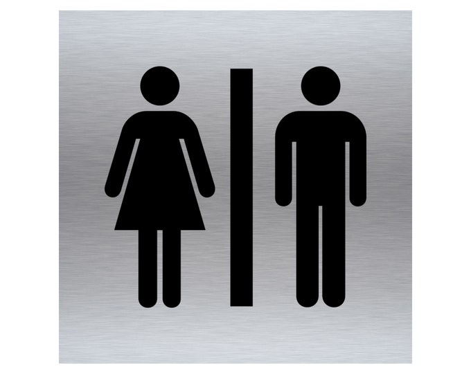 Unisex toilet sign aluminium strong double sided sticky pads easy to fit gate wall door hotel school office