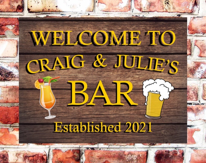 Pub bar sign personalised plaque any name and date weather proof pre drilled great gift birthday xmas high gloss bar signage