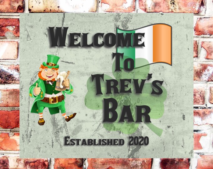Pub bar sign personalised plaque any name and date weather proof pre drilled great gift birthday xmas high gloss irish