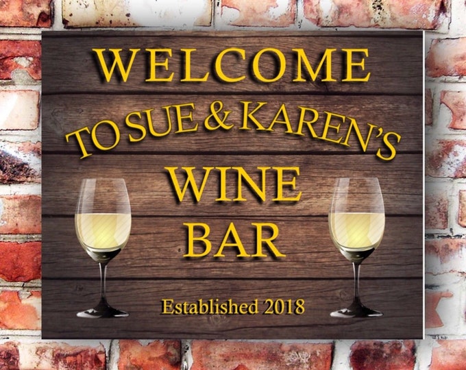 Bar sign personalised plaque any name and date weather proof pre drilled great gift birthday xmas high gloss wine