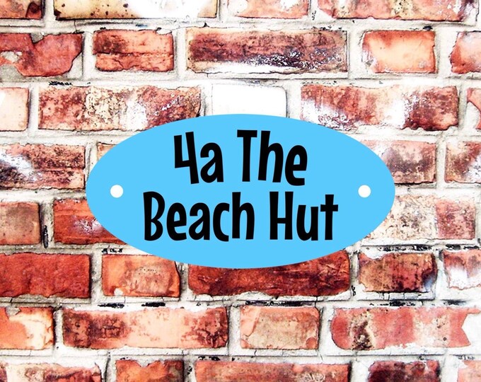 Beach hut sign plaque any name weather proof pre drilled great gift birthday xmas high gloss blue