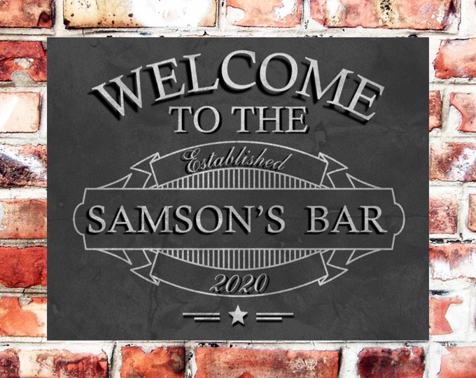 Pub bar sign personalised plaque any name and date weather proof pre drilled great gift birthday xmas high gloss