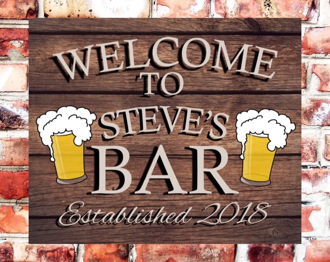 Pub bar sign personalised plaque any name and date weather proof pre drilled great gift birthday xmas high gloss stocking filler