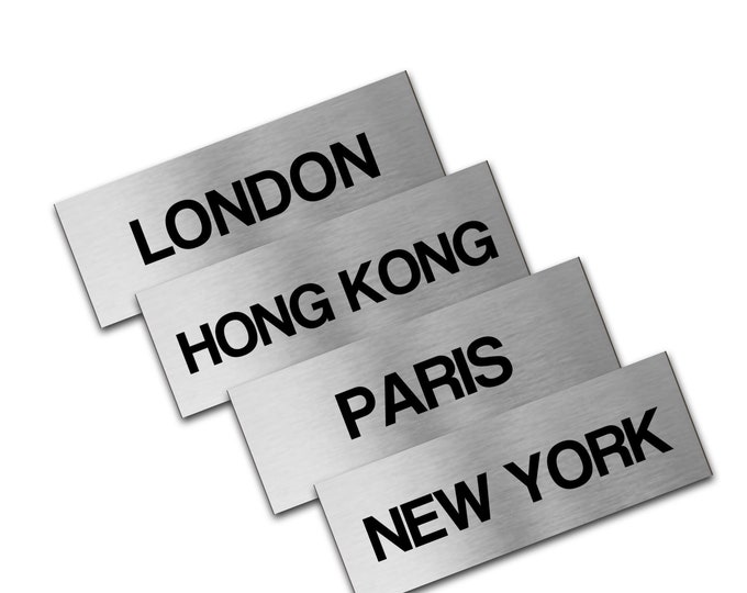 Brushed silver door plaque time zone x 3 sizes aluminium strong double sided sticky pads easy to fit