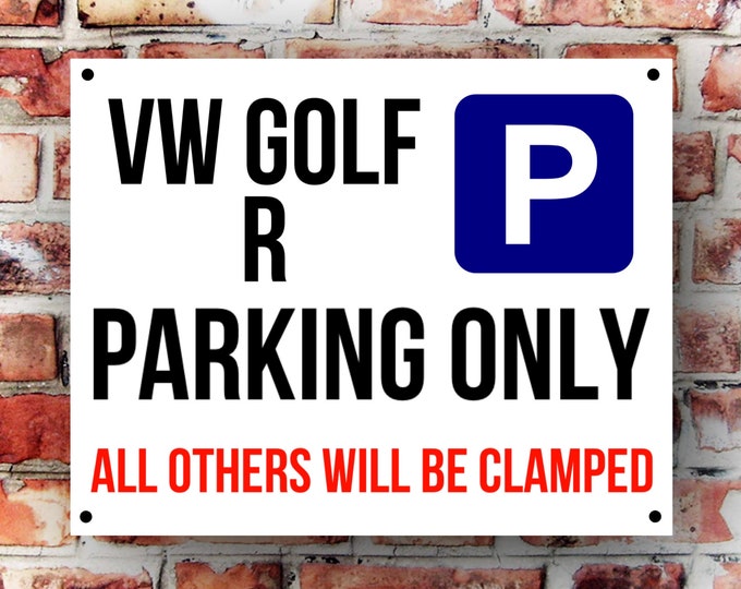 Vw R parking wall sign weather proof pre drilled great gift birthday high gloss garage gate camper van T5 T4 beetle xmas