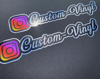 Personalised instagram vinyl stickers x 2 decal rc car window laptop mirror silver social media script font