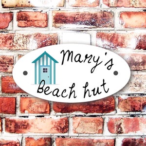 Beach hut sign plaque any name weather proof pre drilled great gift birthday xmas high gloss