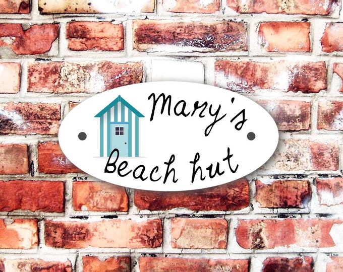 Beach hut sign plaque any name weather proof pre drilled great gift birthday xmas high gloss