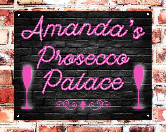 Bar sign personalised prosecco palace plaque any name and date weather proof pre drilled great gift birthday xmas high gloss gin