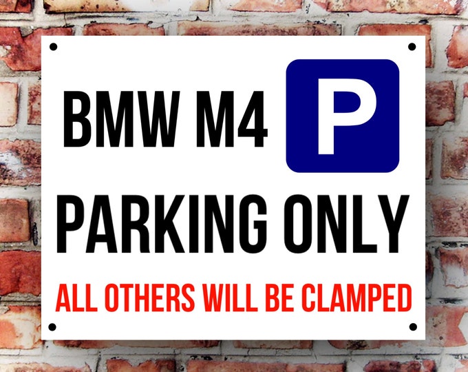 BMW M4 parking wall sign weather proof pre drilled great gift birthday high gloss garage gate xmas birthday gift