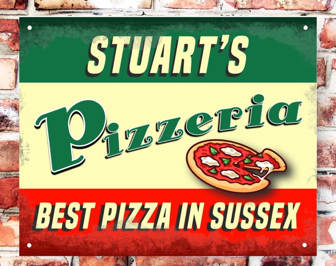 Pizzeria sign personalised wall plaque pre drilled great gift birthday xmas high gloss outdoor cooking takeaway