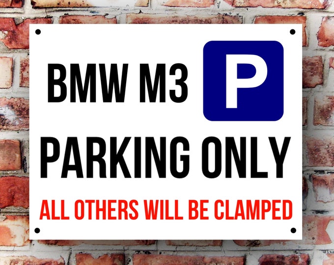BMW M3 parking wall sign weather proof pre drilled great gift birthday high gloss garage gate xmas birthday gift