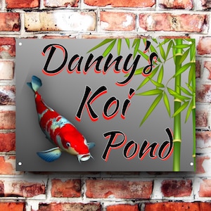 Personalised koi pond sign weather proof pre drilled high gloss father's day gift