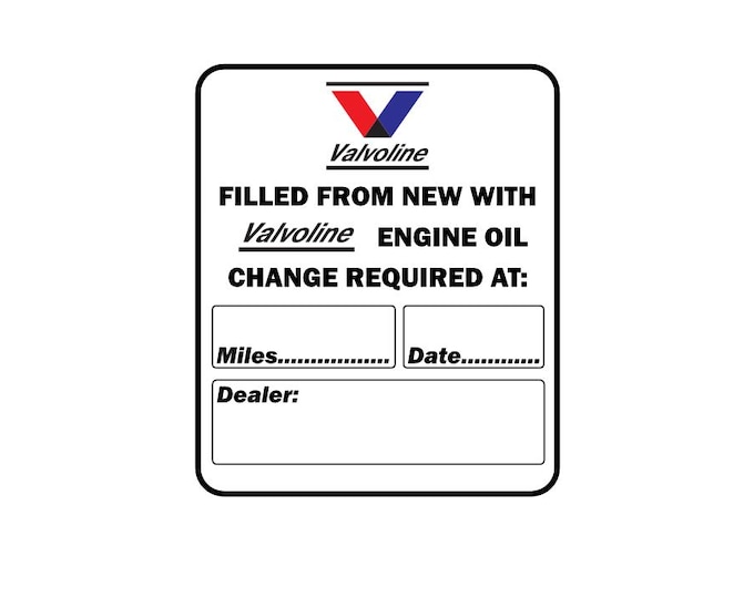 Valvoline filled from new service oil change sticker car engine ford garage vinyl stickers x 1 decal laminated