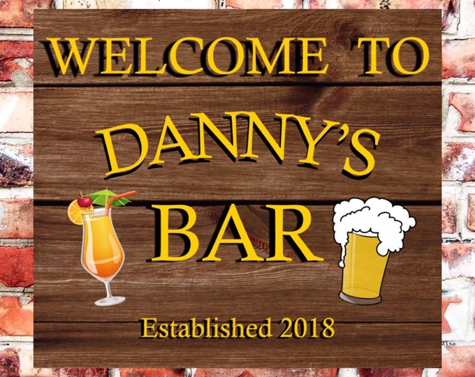 Pub bar sign personalised plaque any name and date weather proof pre drilled great gift birthday xmas high gloss