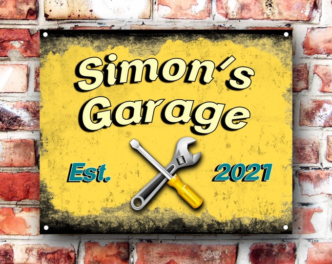 Personalised garage wall sign weather proof pre drilled great gift birthday xmas high gloss car bike garage sign grandad dad any name