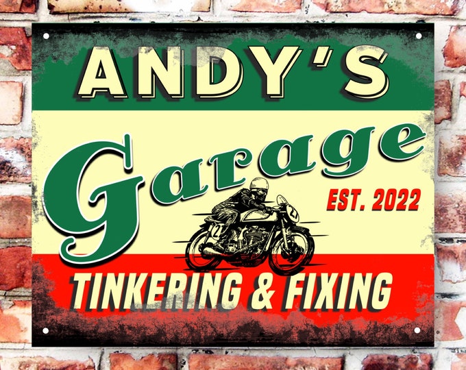 Garage wall sign personalised gift weather proof pre drilled birthday xmas high gloss bike garage sign chopper occ harley bobber cafe racer