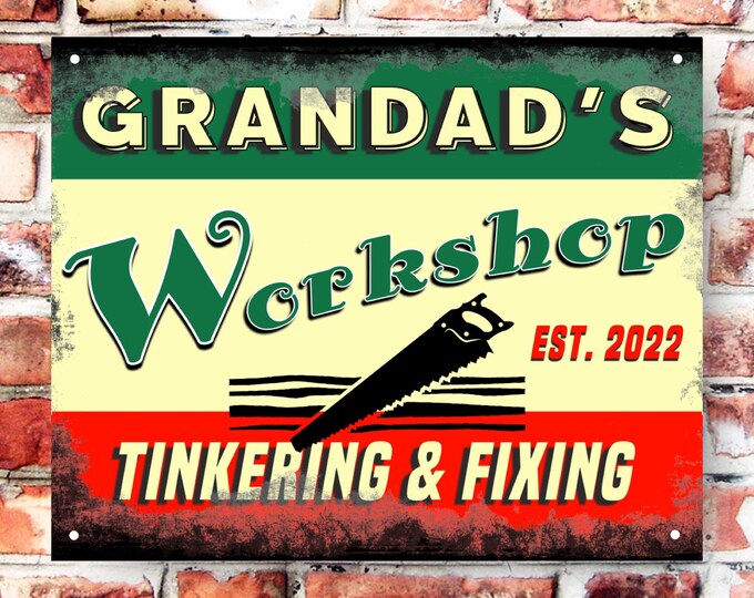 Personalised workshop wall sign weather proof pre drilled great gift birthday xmas high gloss workshop plaque gift for him