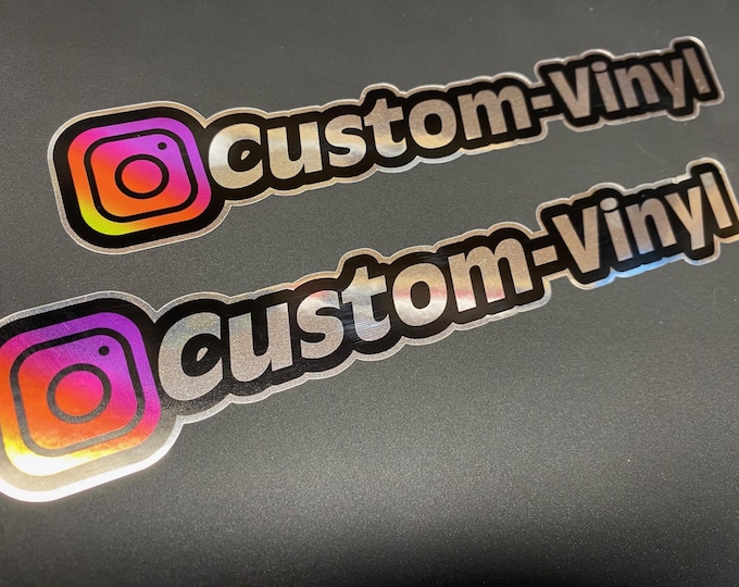 Personalised instagram vinyl stickers x 2 decal rc car window laptop mirror silver social media bold font