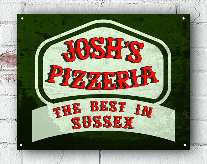 Personalised pizzeria wall sign weather proof pre drilled great gift birthday xmas high gloss outdoor cooking takeaway