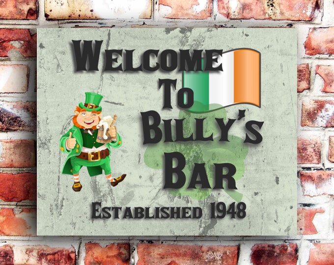 Pub bar sign personalised plaque any name and date weather proof pre drilled great gift birthday xmas high gloss irish
