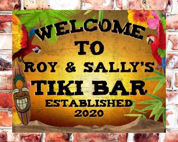 Pub bar sign personalised plaque any name and date weather proof pre drilled great gift birthday xmas high gloss tiki bar signage