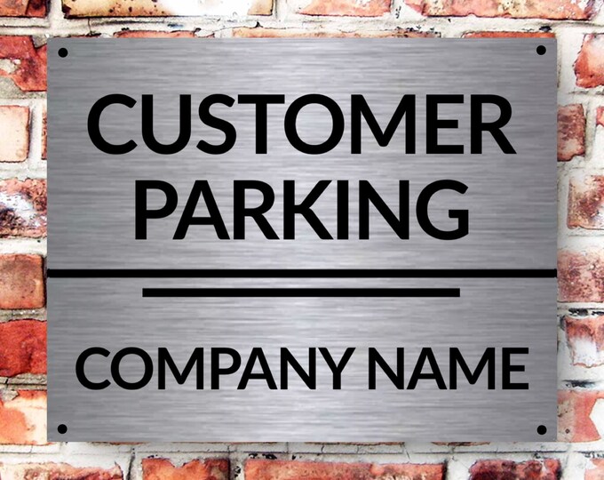 Customer parking personalised with company name sign wall sign plaque weather proof pre drilled parking sign driveway gate