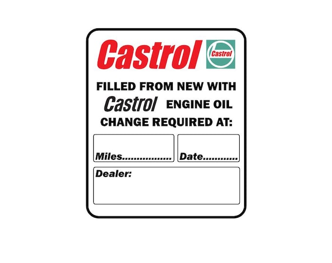 Castrol filled from new service oil change sticker car engine porsche garage vinyl stickers x 1 decal laminated