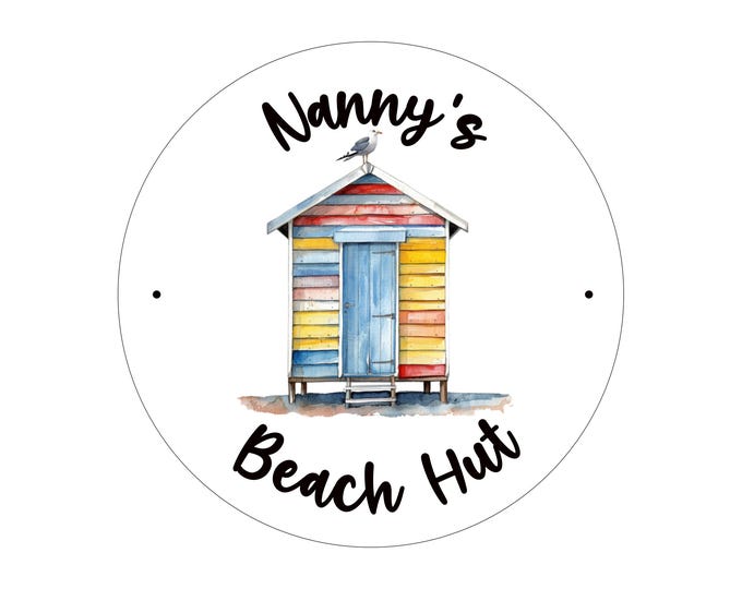 Beach hut sign plaque any name UV protected quality round sign weather proof pre drilled great gift birthday xmas Matt finish large c1
