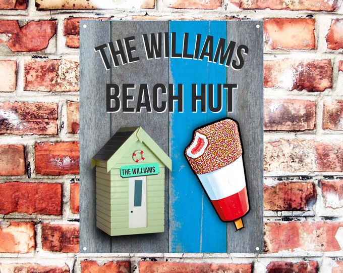 Beach hut sign personalised plaque any name and date weather proof pre drilled great gift birthday xmas high gloss