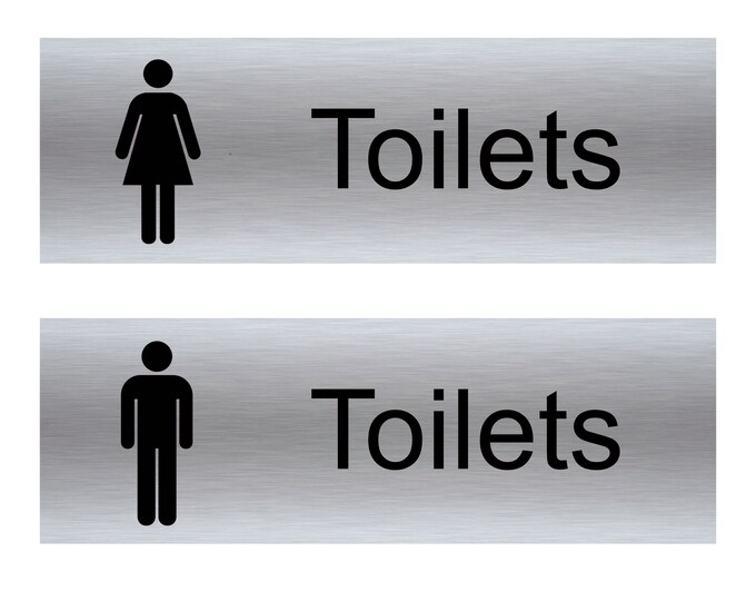 Male and female toilet plaque sign aluminium strong double sided sticky pads easy to fit gate wall door hotel school office