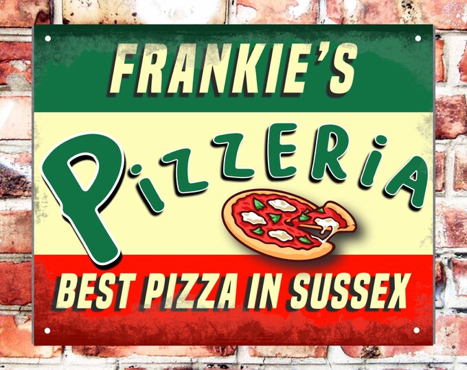 Pizzeria sign personalised wall plaque pre drilled great gift birthday xmas high gloss outdoor cooking takeaway