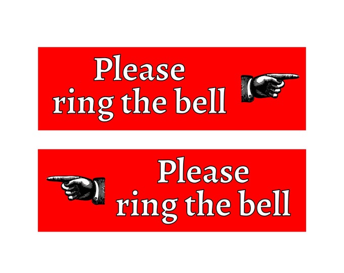 Please ring the bell sign plaque weather proof aluminium red hand pointing left or right ring door bell desk bell