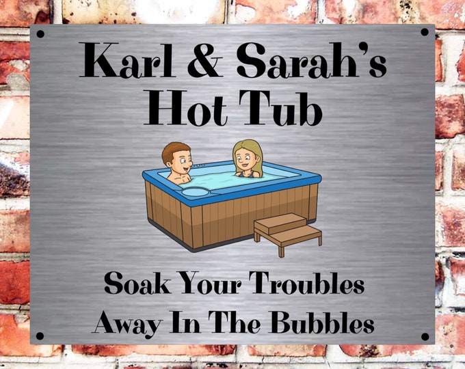 Personalised hot tub sign plaque pre drilled great gift birthday xmas high gloss garden sign jacuzzi spa hot tub accessories
