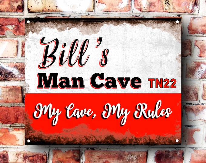 Man cave wall sign weather proof pre drilled great gift birthday xmas high gloss personalised