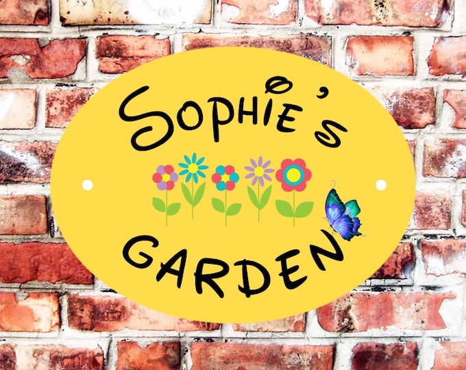Garden sign plaque any name weather proof pre drilled great gift birthday xmas high gloss yellow flowers