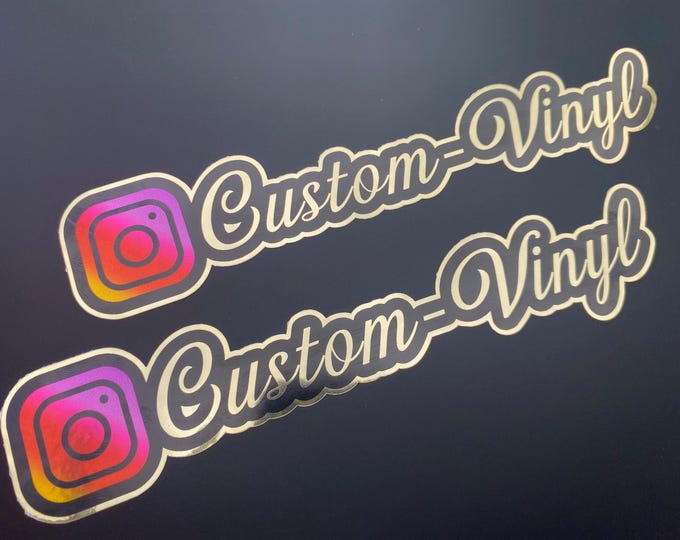 Personalised instagram vinyl stickers x 2 decal rc car window laptop mirror gold social media script font