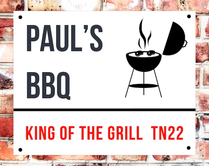 Personalised BBQ sign weather proof pre drilled high gloss father's day gift xmas gift for him garden sign