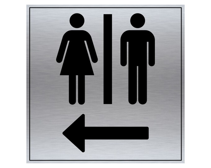 Unisex toilet arrow left sign aluminium strong double sided sticky pads easy to fit gate wall door hotel school office