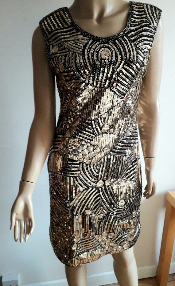 FLAPPER GREAT GATSBY Style Dress Knee Length 1920s Look Gold and Black Uk 10 12 Etsy Canada