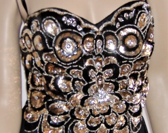 ART deco   STYLE great gatsby    GOLD sequinned  and black dress small 8 to 10 uk