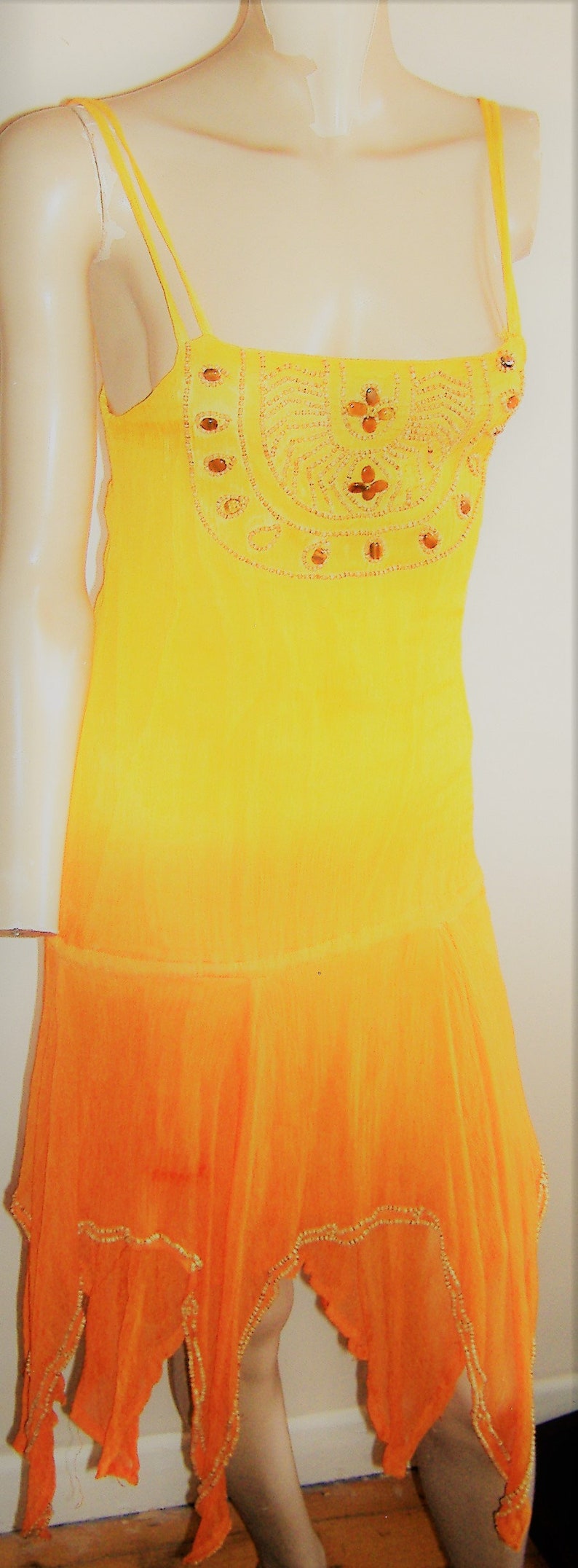 1930s STYLE Great Gatsby DRESS Orange and Yellow Uk 10 | Etsy