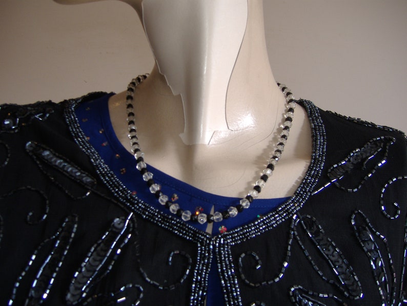ART DECO BLACK and clear bead glass necklace