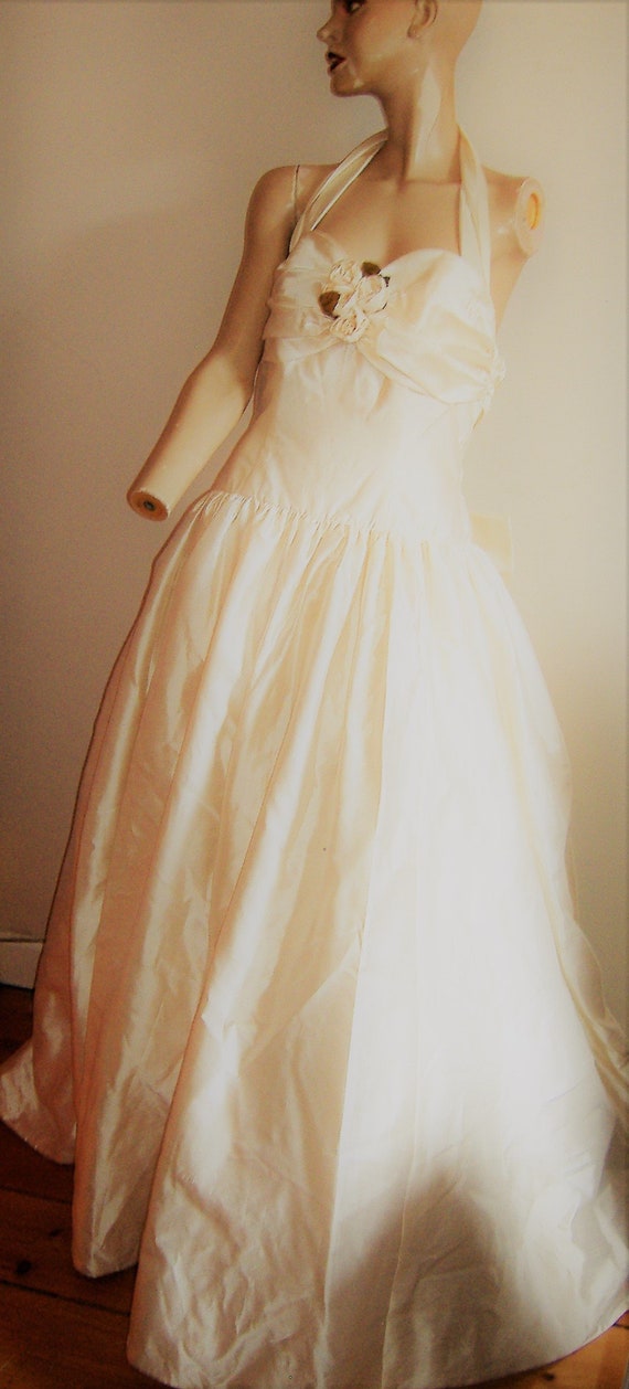 FABULOUS TAFFETA SILK 1980S wedding dress halter n