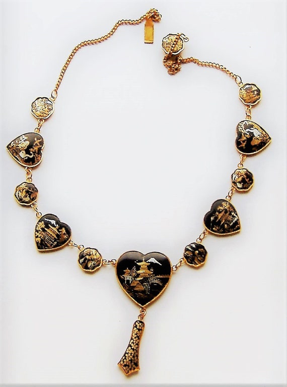 1940S /50s JAPANESE heart shaped DAMASCENE NECKLA