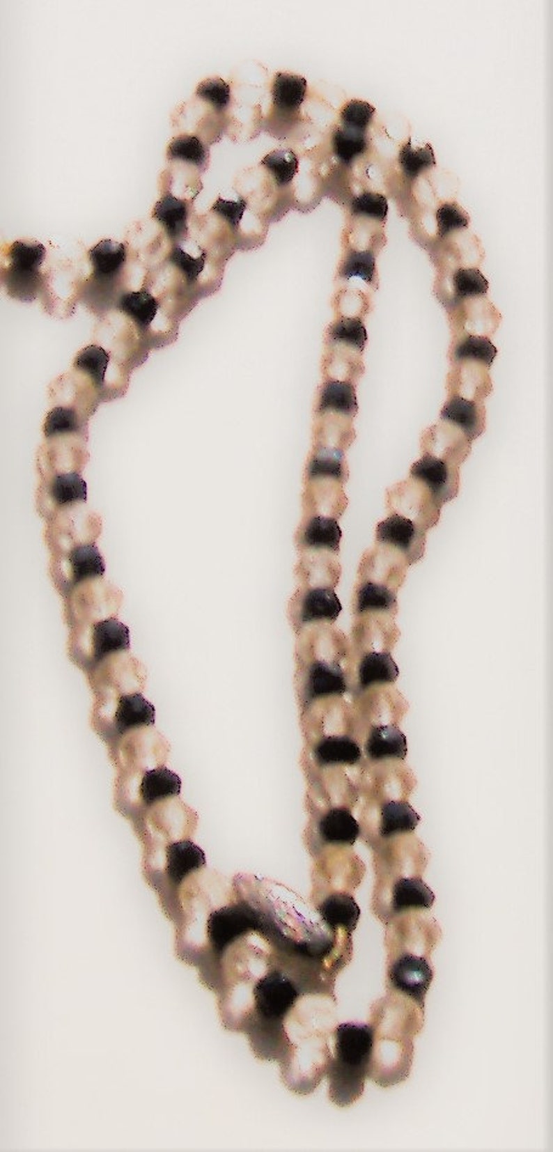 ART DECO BLACK and clear bead glass necklace