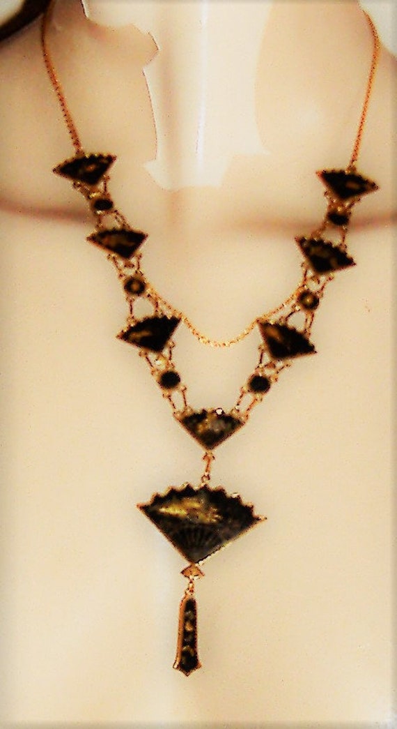 1950S JAPANESE DAMASCENE NECKLACE fan shapes