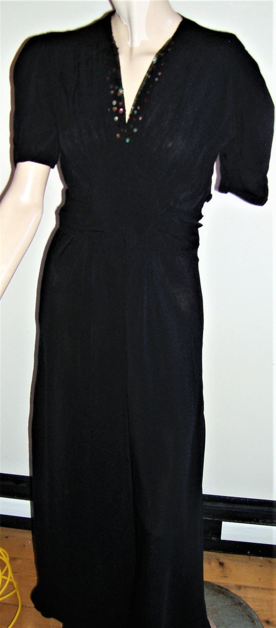 1930s black CREPE EVENING dress uk 12