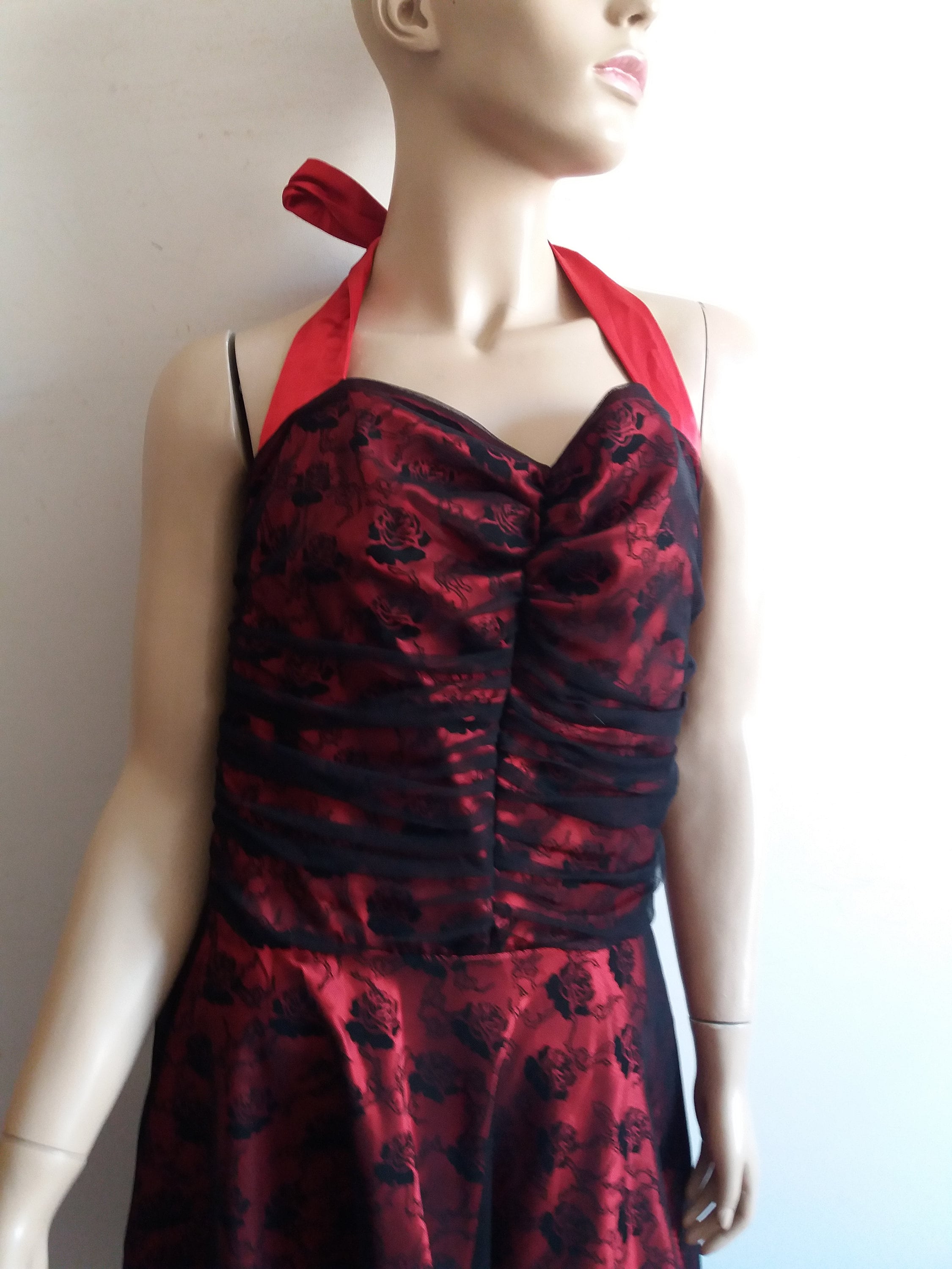 1950S Style RETRO Red and Black Lace Halter Neck Evening DRESS Uk Size 14 Etsy Ireland